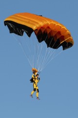 Springer im Endanflug... die Landezonen der Fallschirmspringer liegen nur knapp neben der Landebahn Foto: Dennis Deis